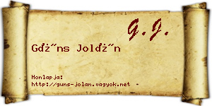 Güns Jolán névjegykártya
